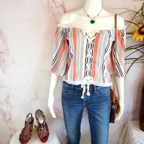 ASOS Nylon Apparel cute off shoulder lace up top - Picture 2 of 9